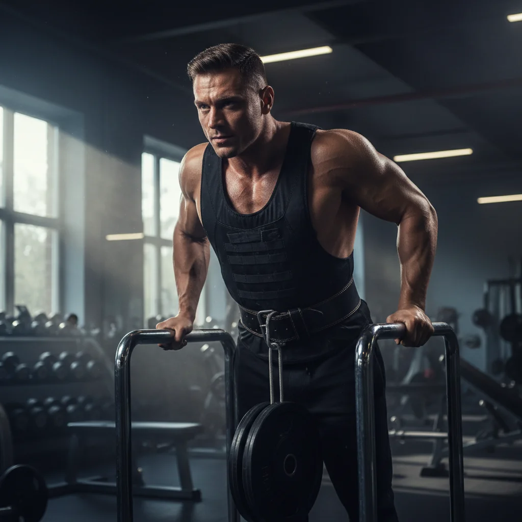 Weighted Dips exercise demonstration